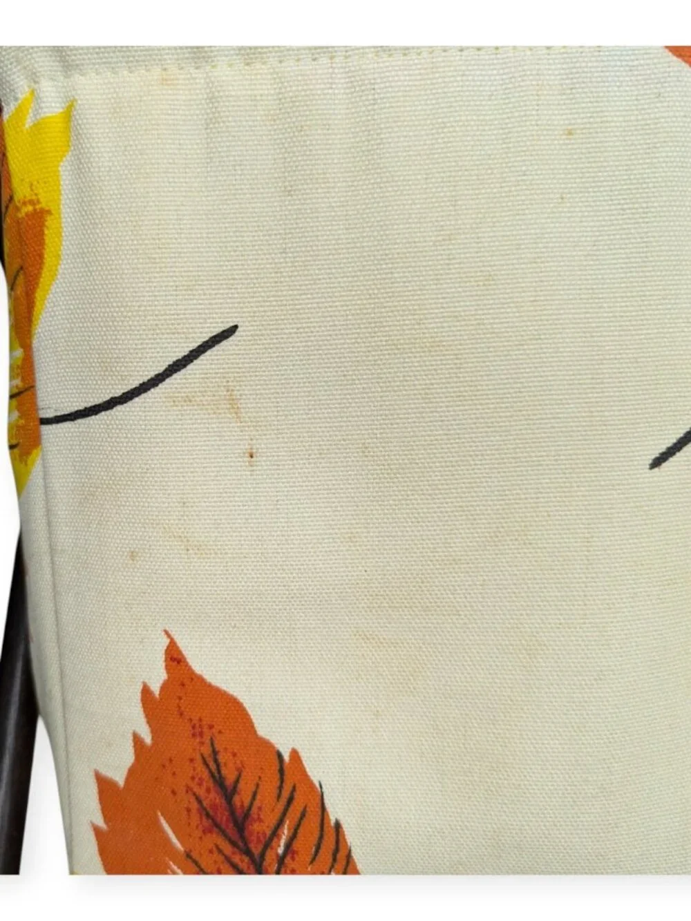 Mid-Century Leaf Print Fabric Knitting Basket Fall Autumn Wood Freestanding
